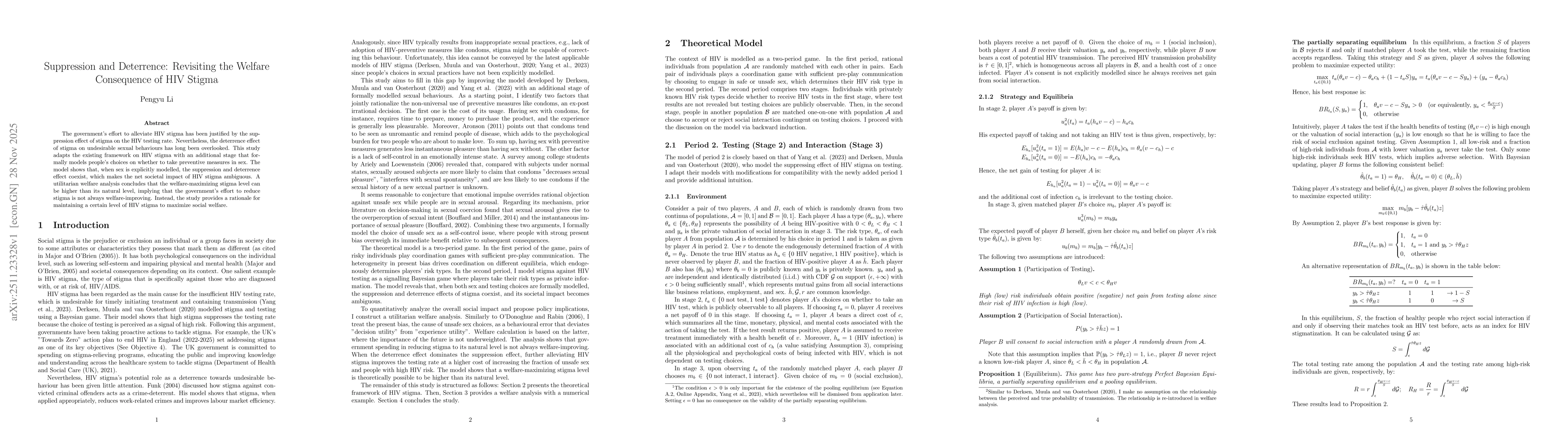 Thumbnail for Suppression and Deterrence: Revisiting the Welfare Consequence of HIV Stigma