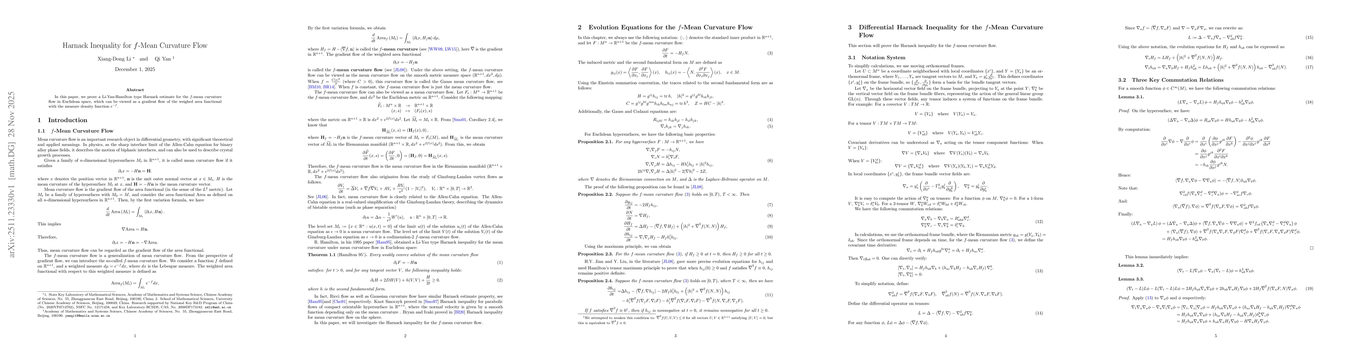 Thumbnail for Harnack Inequality for $f$-Mean Curvature Flow