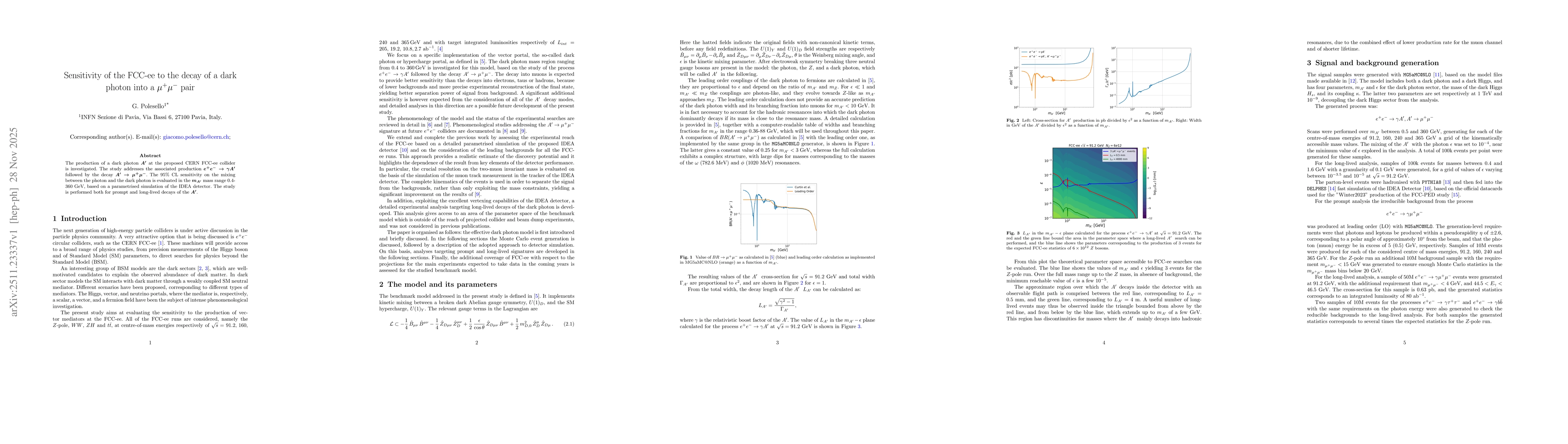 Thumbnail for Sensitivity of the FCC-ee to the decay of a dark photon into a $μ^+μ^-$ pair