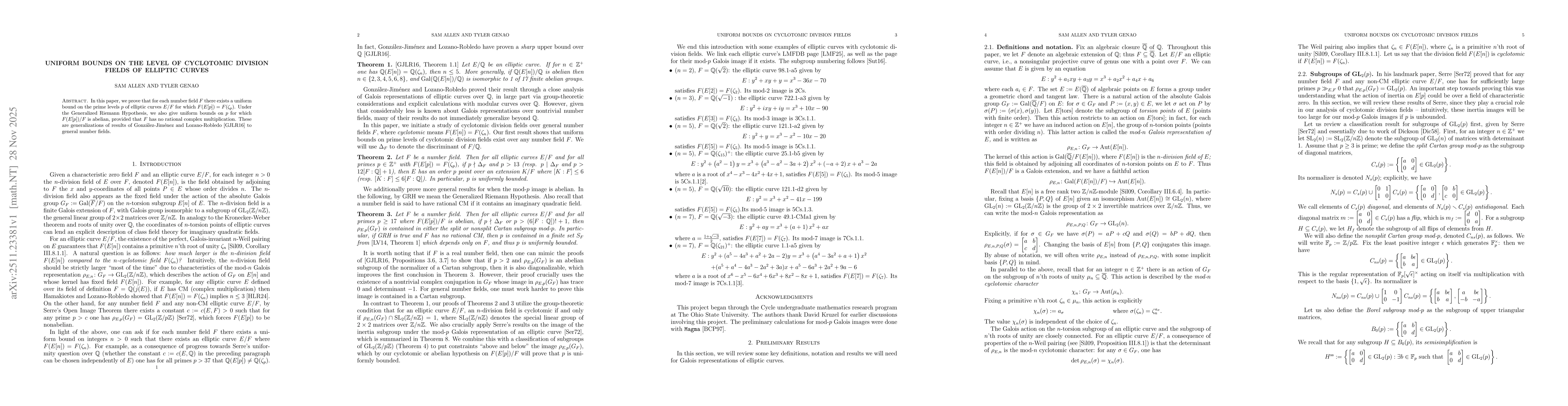 Thumbnail for Uniform bounds on the level of cyclotomic division fields of elliptic curves