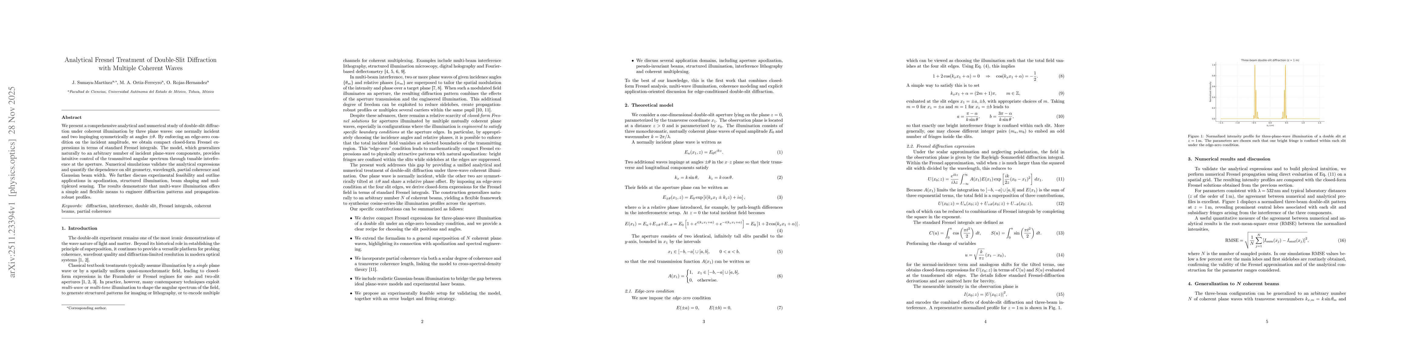 Thumbnail for Analytical Fresnel Treatment of Double-Slit Diffraction with Multiple Coherent Waves