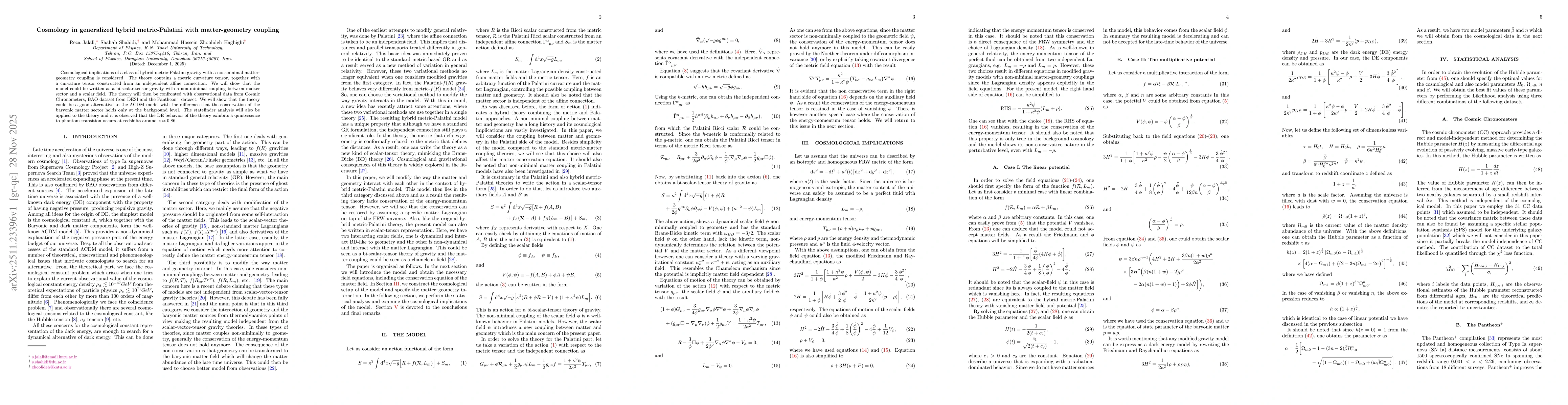 Thumbnail for Cosmology in generalized hybrid metric-Palatini with matter-geometry coupling