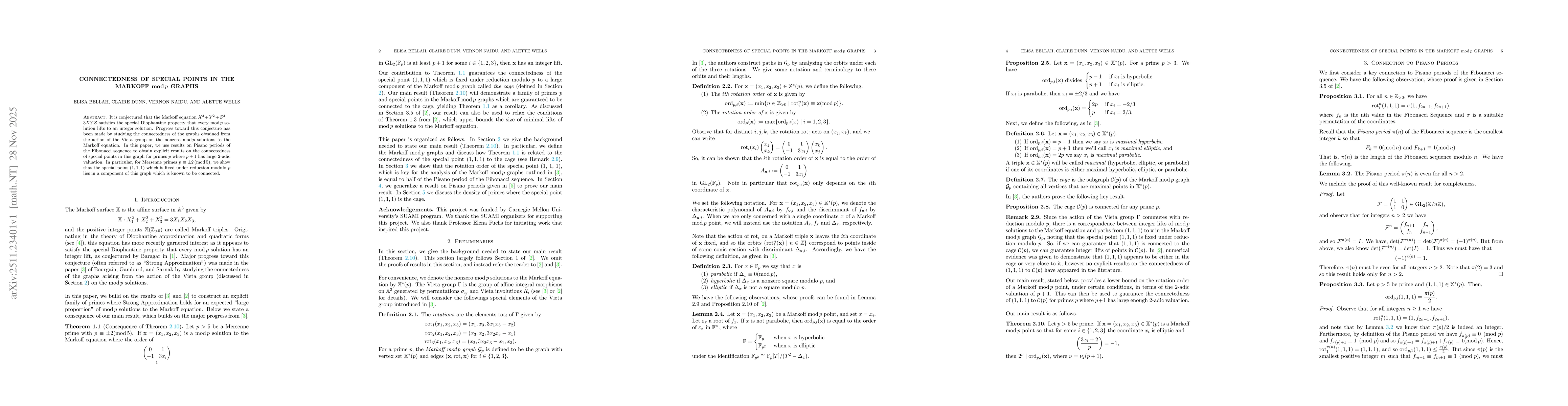 Thumbnail for Connectedness of special points in the Markoff mod $p$ graphs