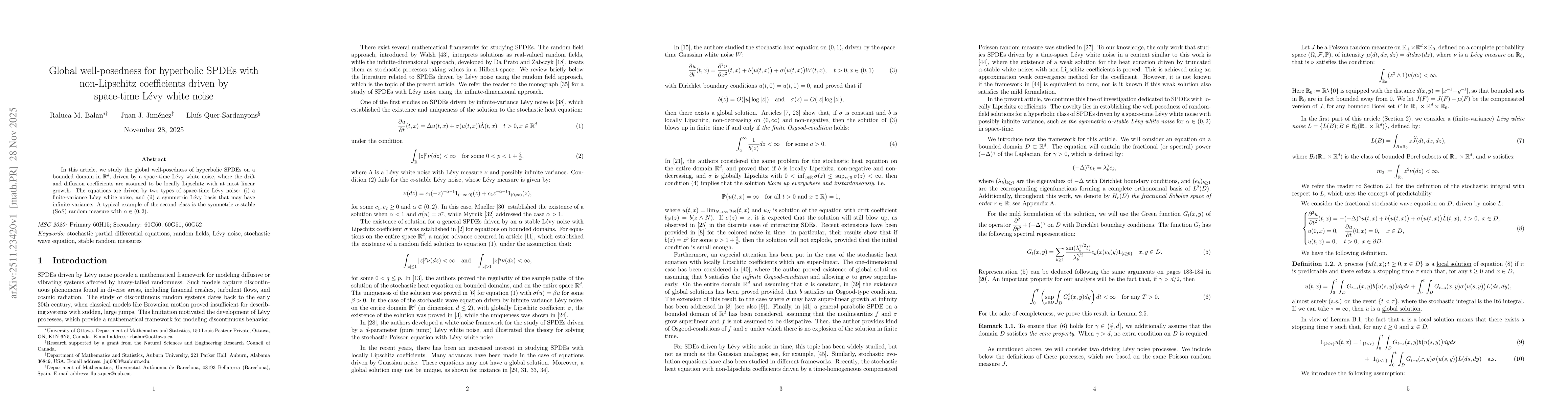 Thumbnail for Global well-posedness for hyperbolic SPDEs with non-Lipschitz coefficients driven by space-time Lévy white noise