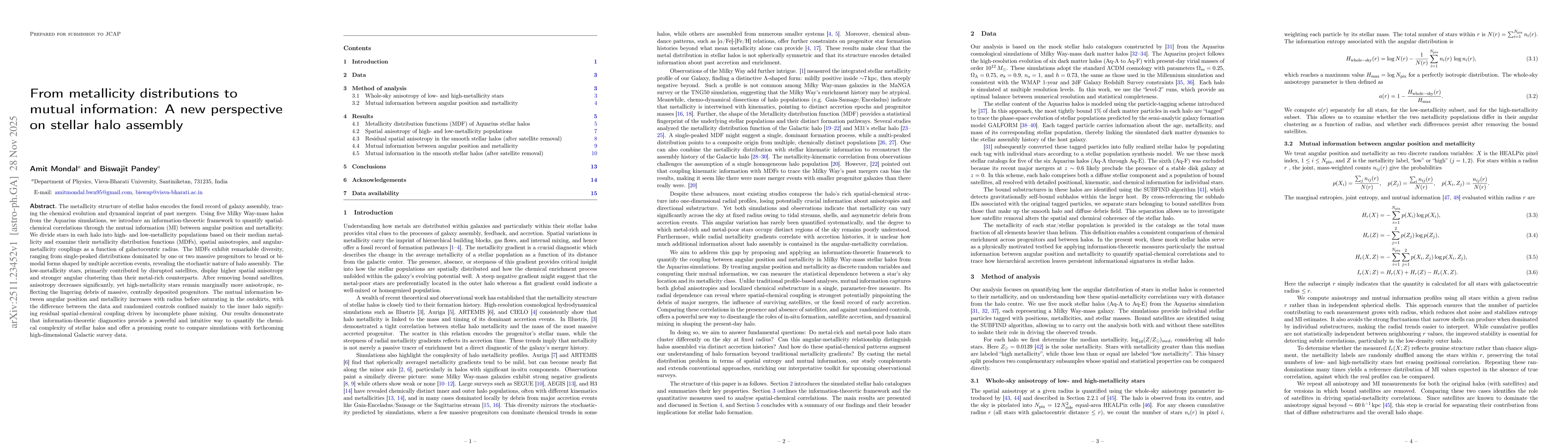 Thumbnail for From metallicity distributions to mutual information: A new perspective on stellar halo assembly