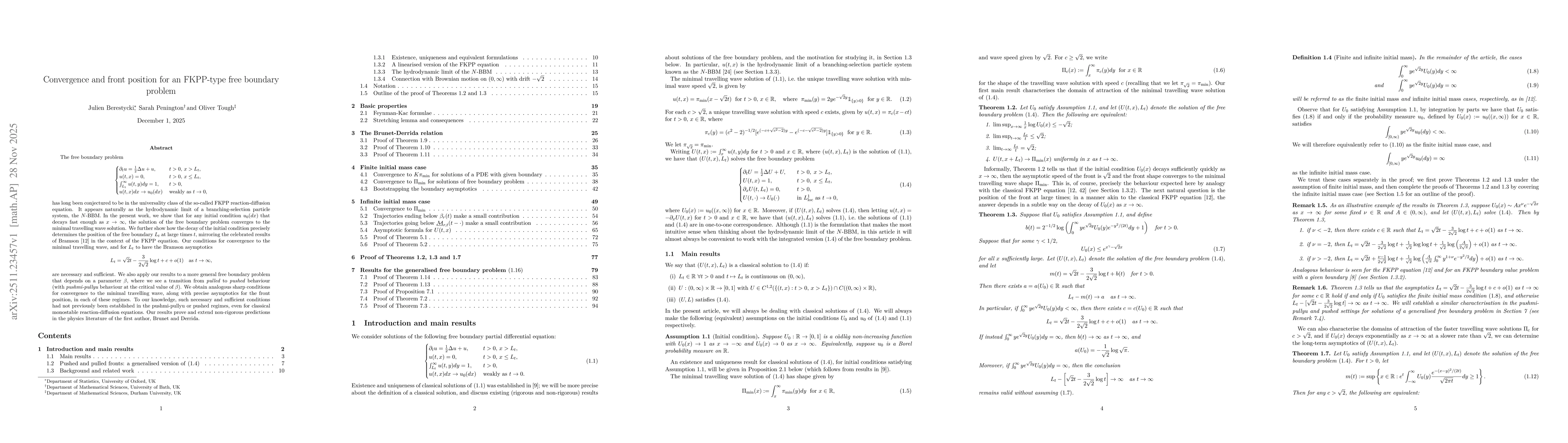 Thumbnail for Convergence and front position for an FKPP-type free boundary problem