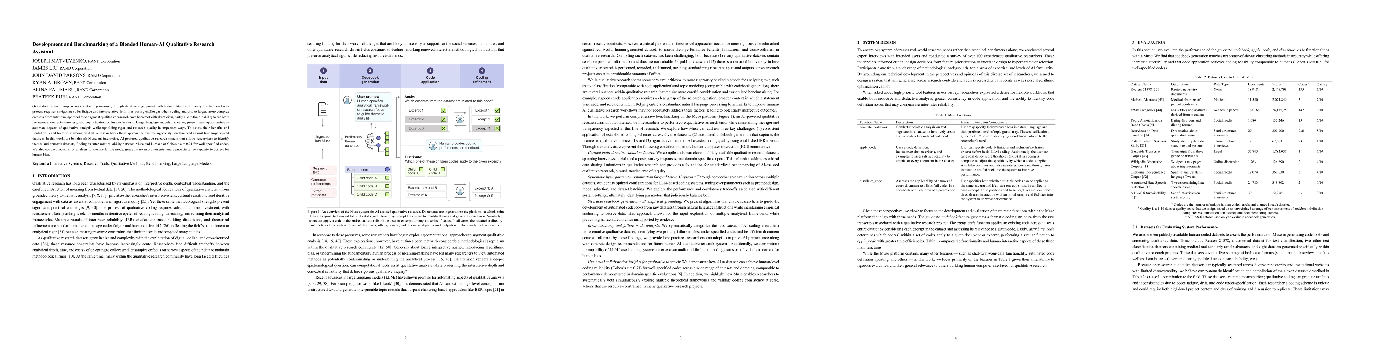 Thumbnail for Development and Benchmarking of a Blended Human-AI Qualitative Research Assistant