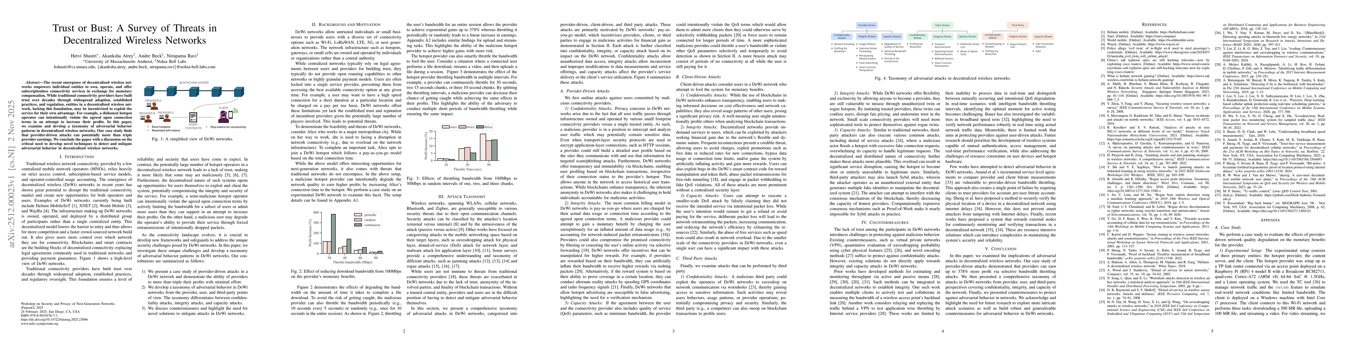 Thumbnail for Trust or Bust: A Survey of Threats in Decentralized Wireless Networks