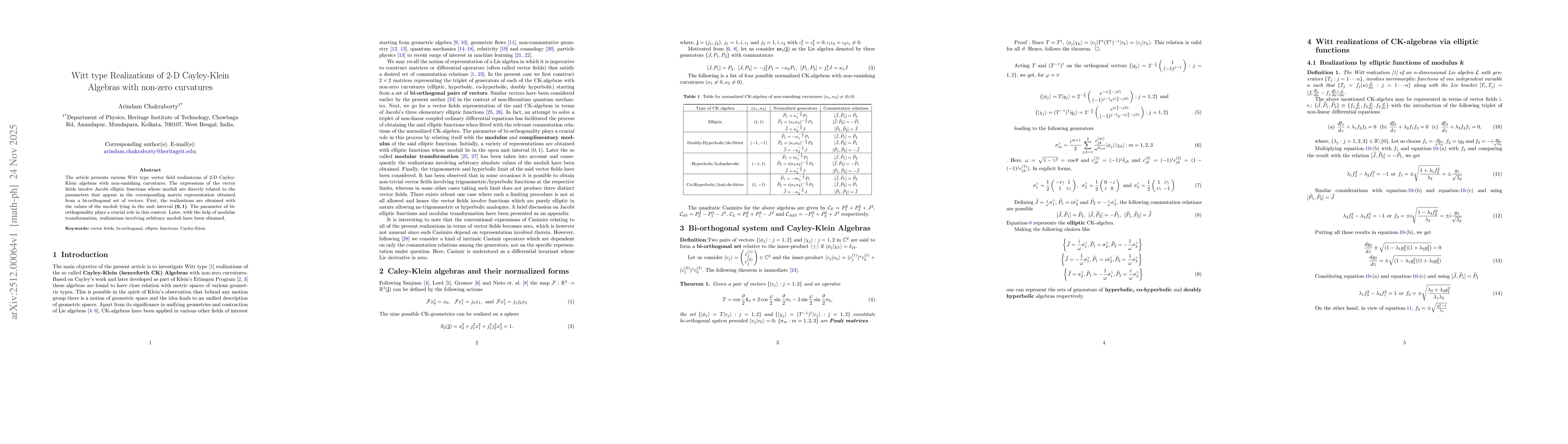 Thumbnail for Witt type Realizations of 2-D Cayley-Klein Algebras with non-zero curvatures