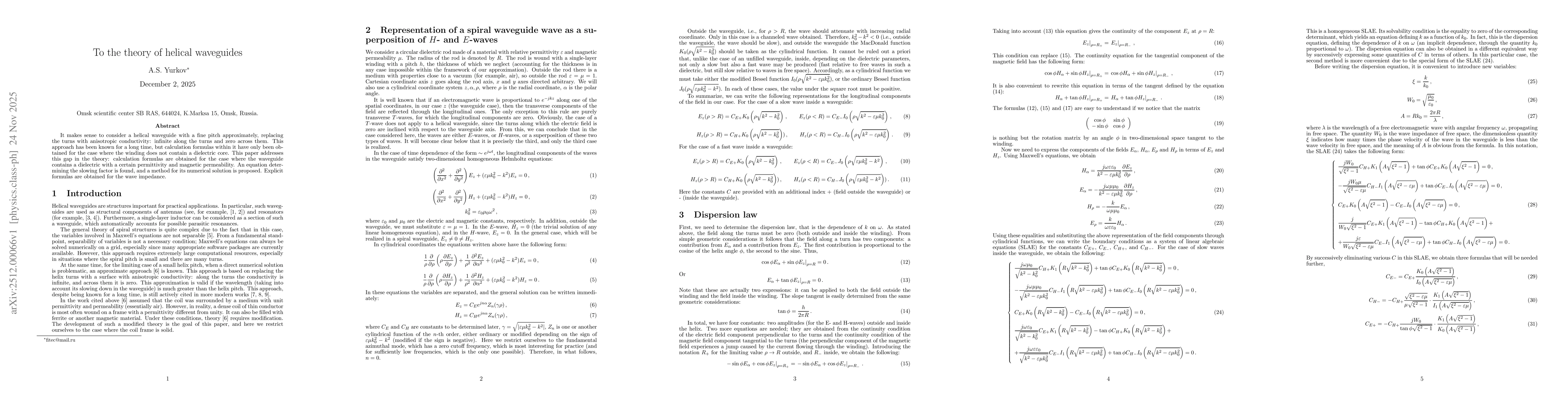 Thumbnail for To the theory of helical waveguides