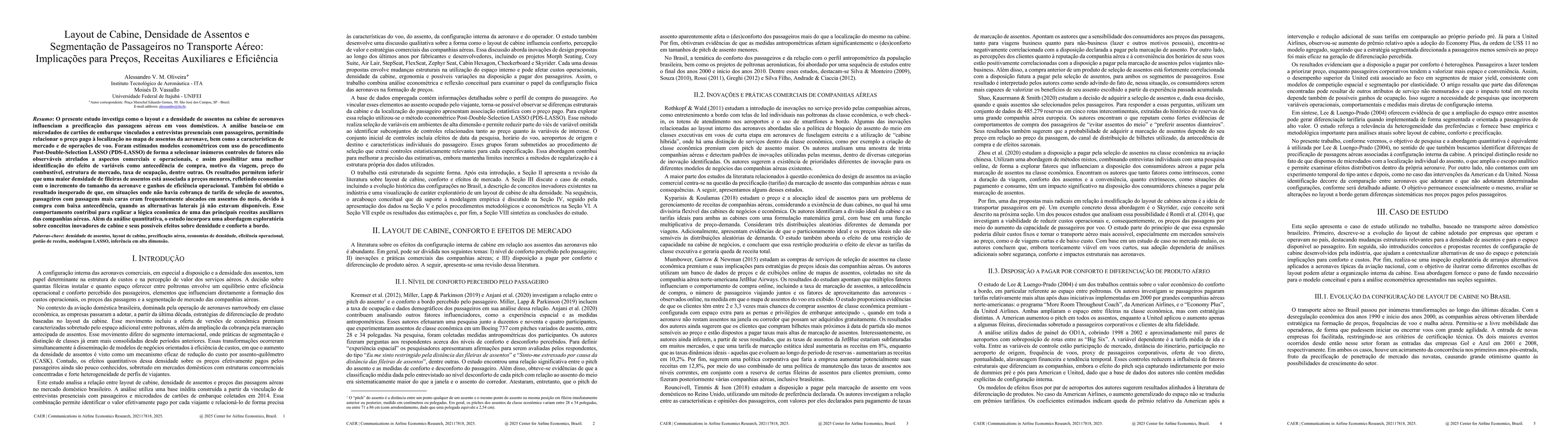 Thumbnail for Layout de Cabine, Densidade de Assentos e Segmentacao de Passageiros no Transporte Aereo: Implicacoes para Precos, Receitas Auxiliares e Eficiencia