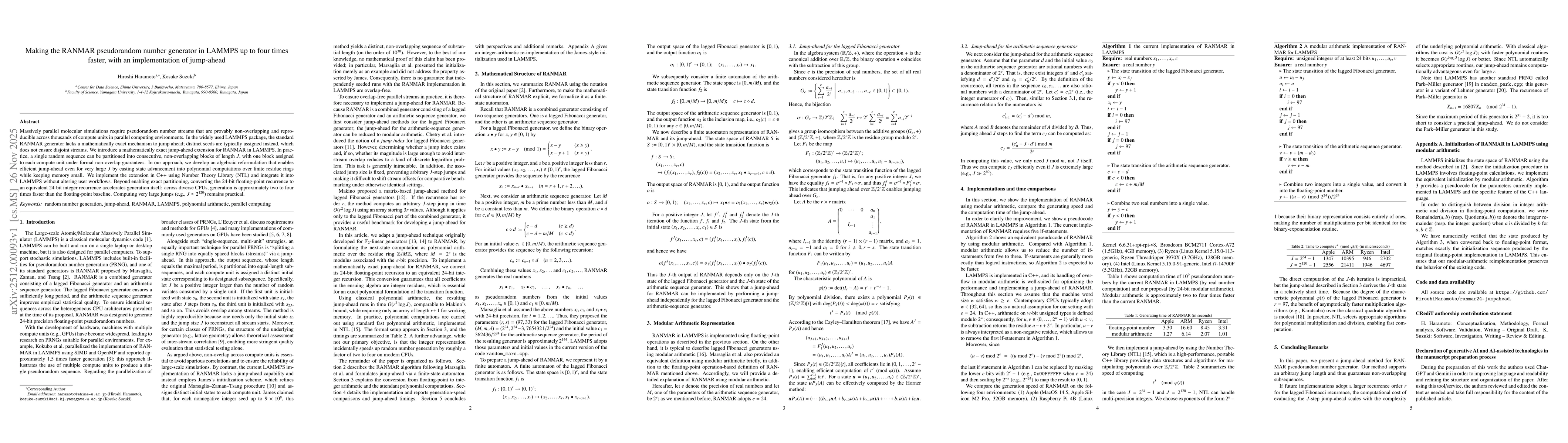 Thumbnail for Making the RANMAR pseudorandom number generator in LAMMPS up to four times faster, with an implementation of jump-ahead