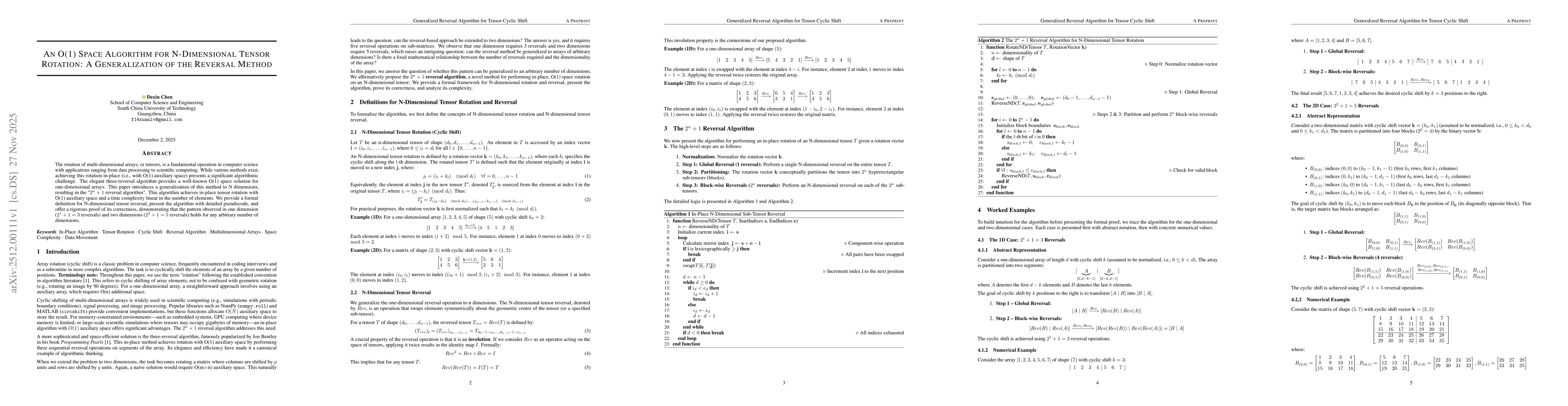 Thumbnail for An O(1) Space Algorithm for N-Dimensional Tensor Rotation: A Generalization of the Reversal Method