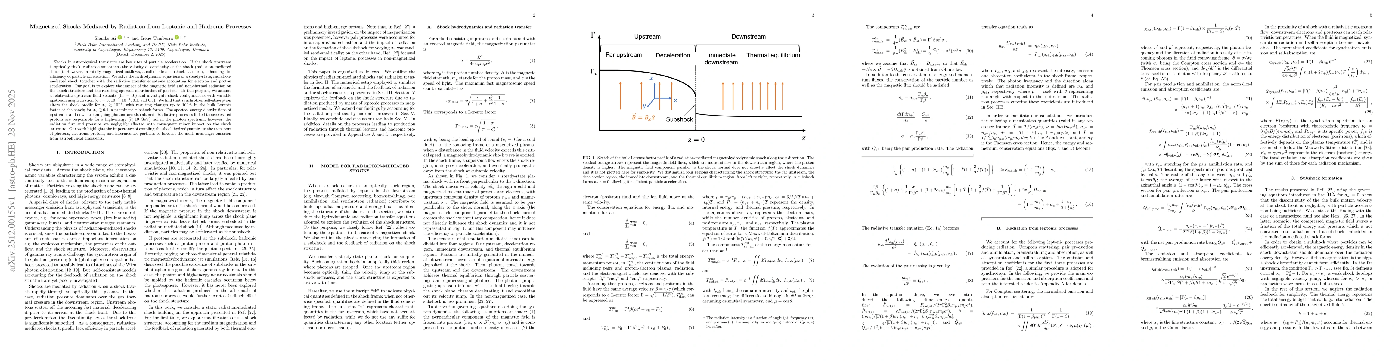 Thumbnail for Magnetized Shocks Mediated by Radiation from Leptonic and Hadronic Processes