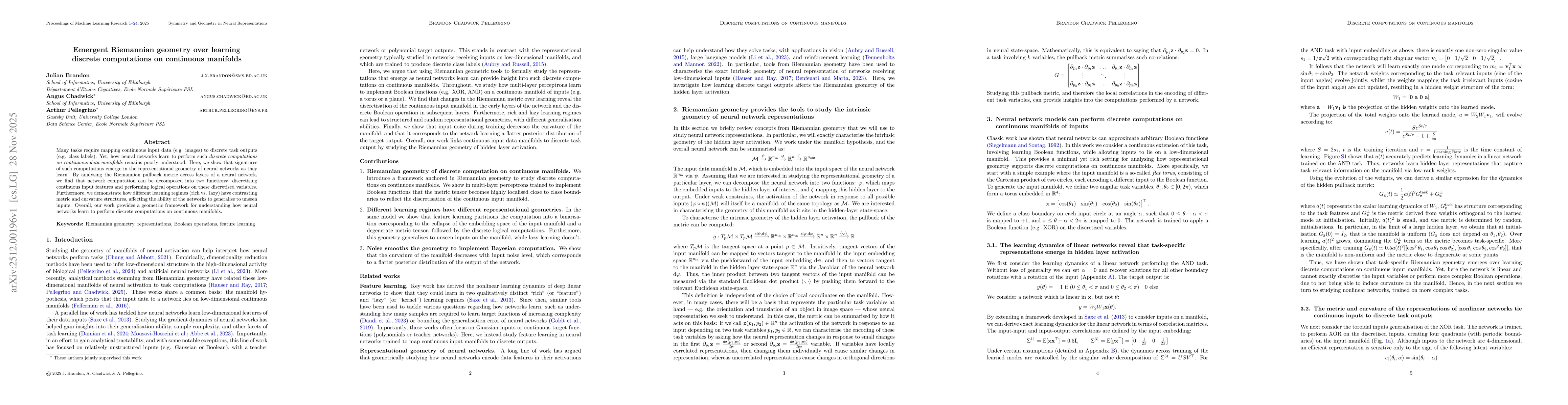 Thumbnail for Emergent Riemannian geometry over learning discrete computations on continuous manifolds
