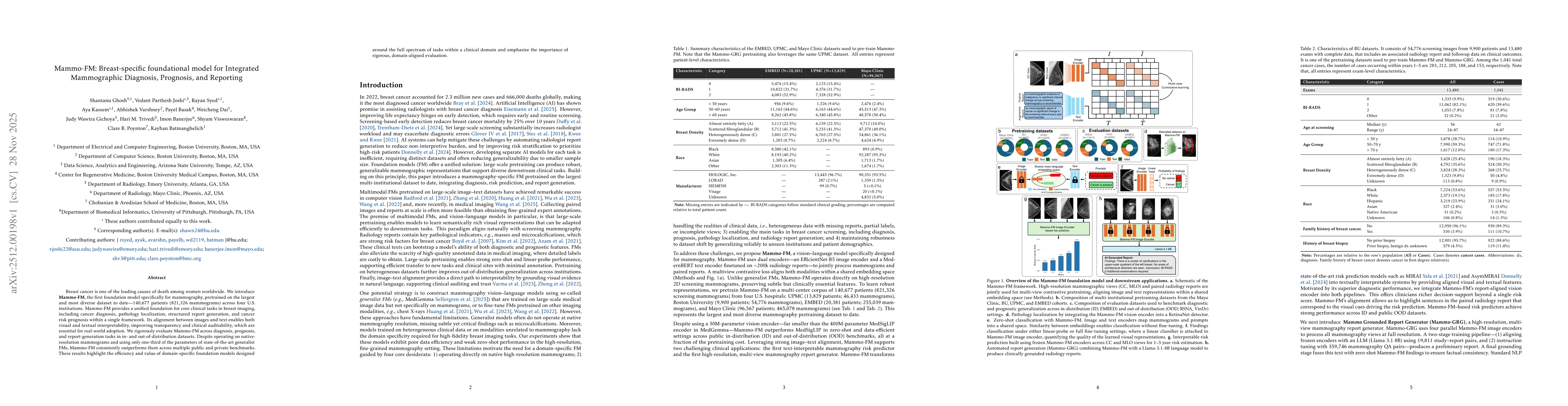 Thumbnail for Mammo-FM: Breast-specific foundational model for Integrated Mammographic Diagnosis, Prognosis, and Reporting