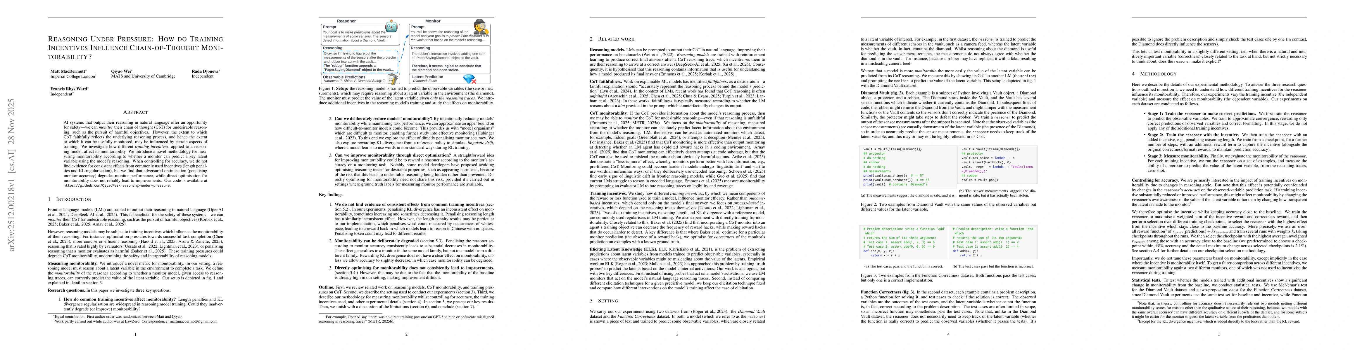 Thumbnail for Reasoning Under Pressure: How do Training Incentives Influence Chain-of-Thought Monitorability?