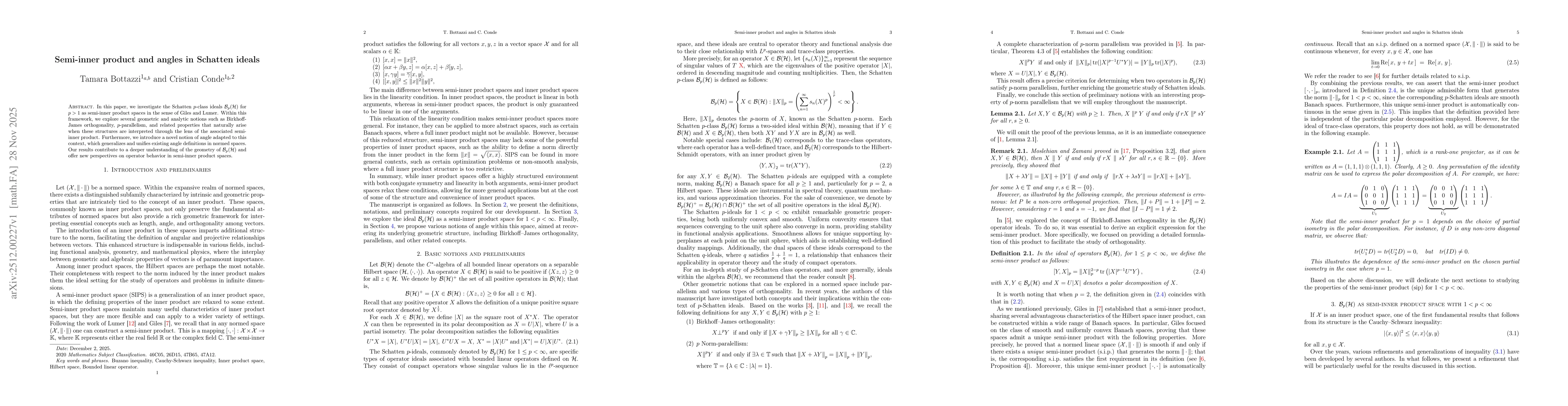 Thumbnail for Semi-inner product and angles in Schatten ideals