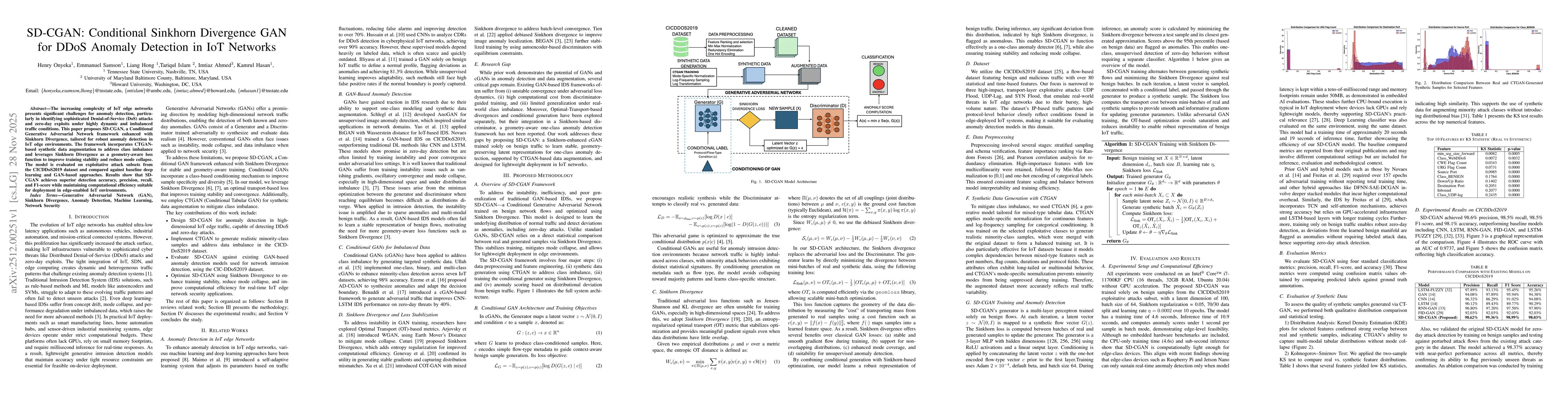 Thumbnail for SD-CGAN: Conditional Sinkhorn Divergence GAN for DDoS Anomaly Detection in IoT Networks