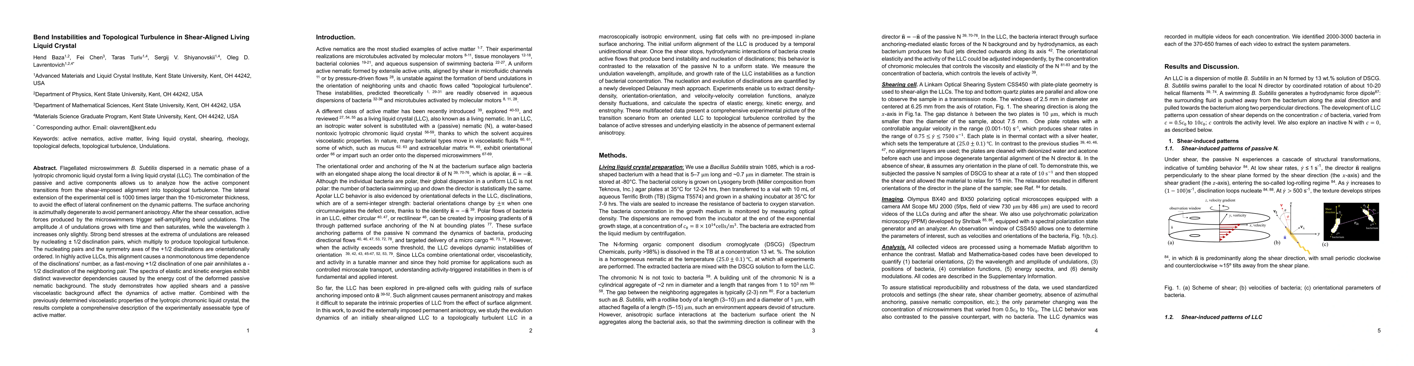 Thumbnail for Bend Instabilities and Topological Turbulence in Shear-Aligned Living Liquid Crystal