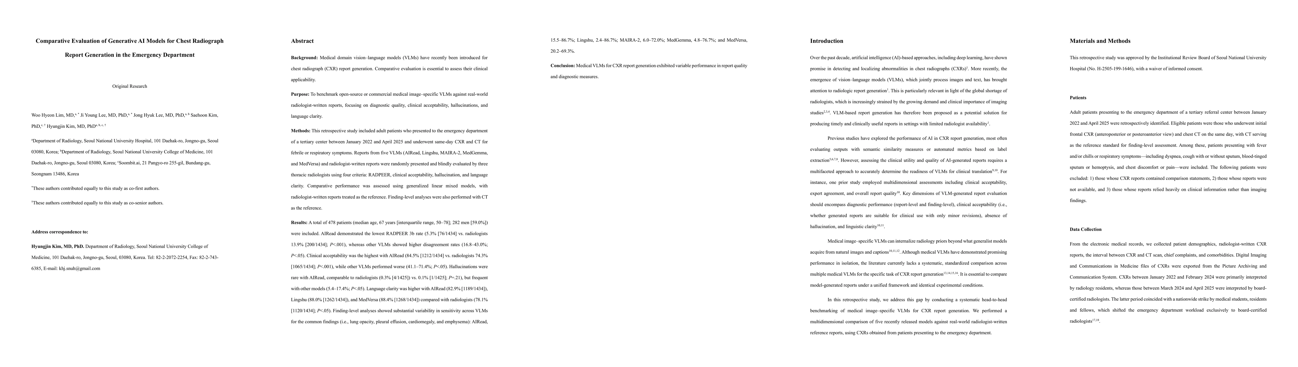 Thumbnail for Comparative Evaluation of Generative AI Models for Chest Radiograph Report Generation in the Emergency Department