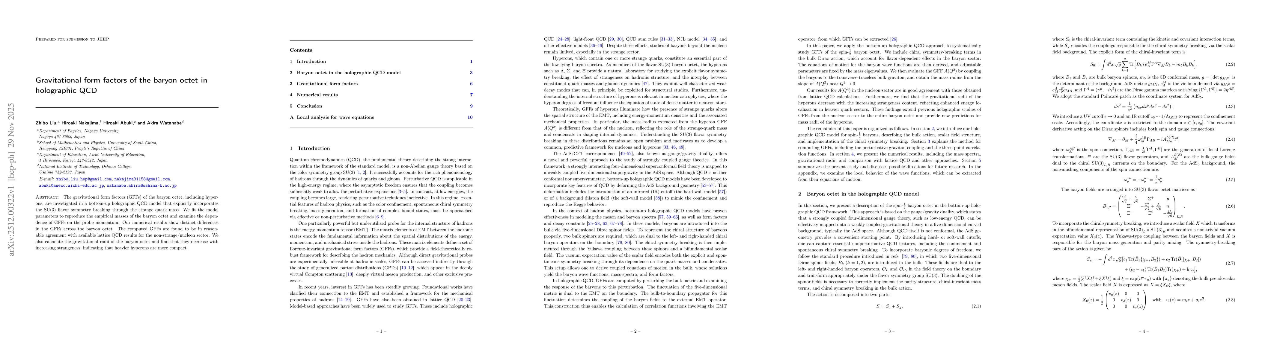 Thumbnail for Gravitational form factors of the baryon octet in holographic QCD