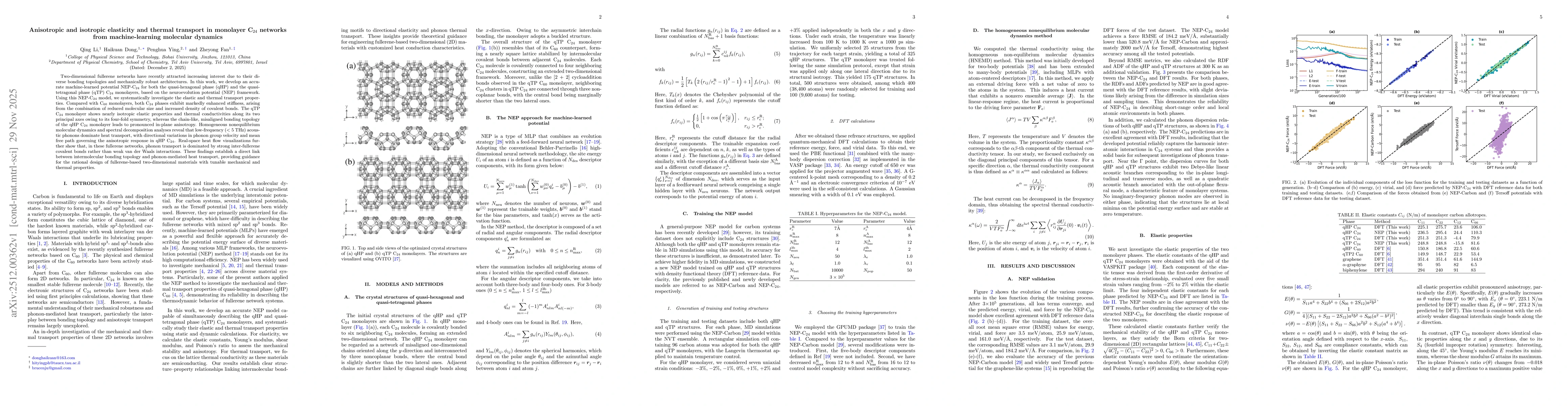 Thumbnail for Anisotropic and isotropic elasticity and thermal transport in monolayer C$_{24}$ networks from machine-learning molecular dynamics