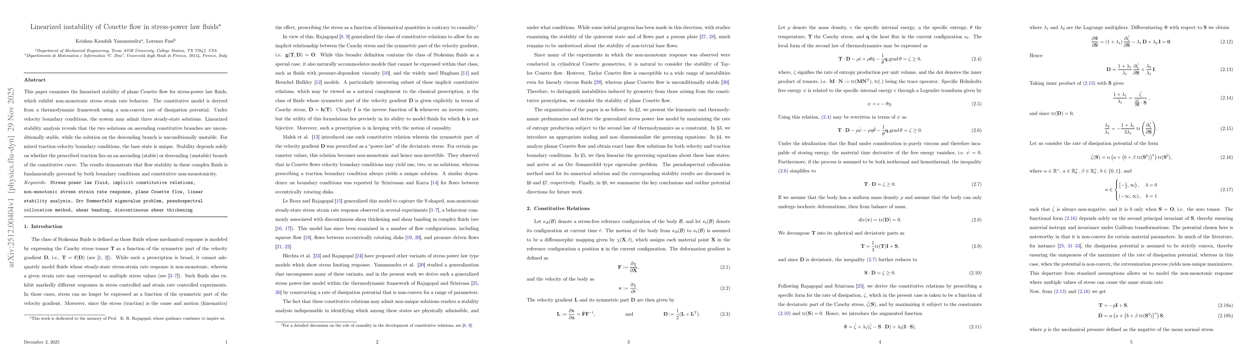 Thumbnail for Linearized instability of Couette flow in stress-power law fluids