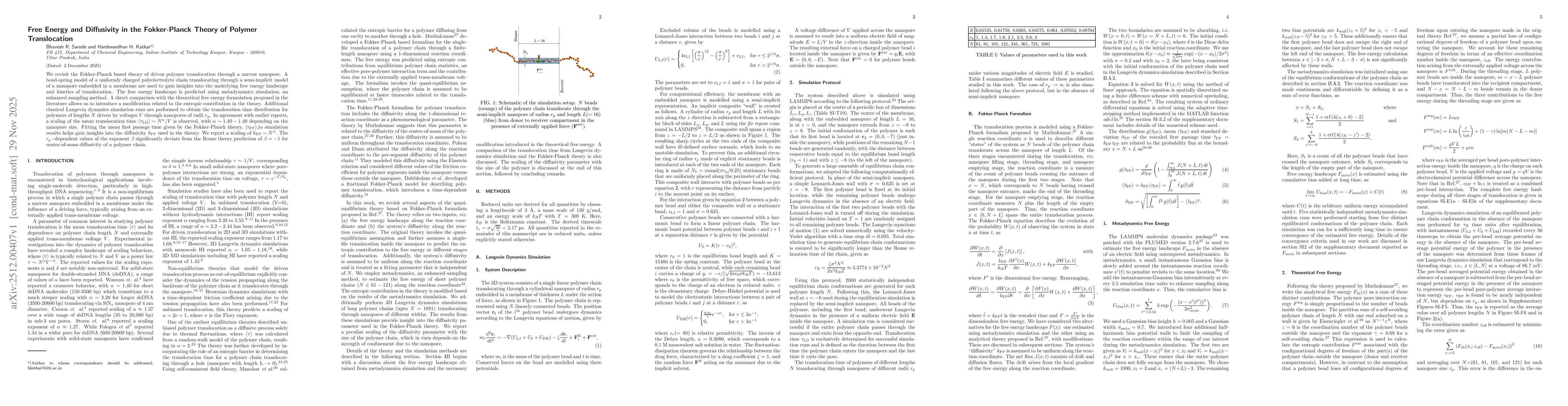 Thumbnail for Free Energy and Diffusivity in the Fokker-Planck Theory of Polymer Translocation