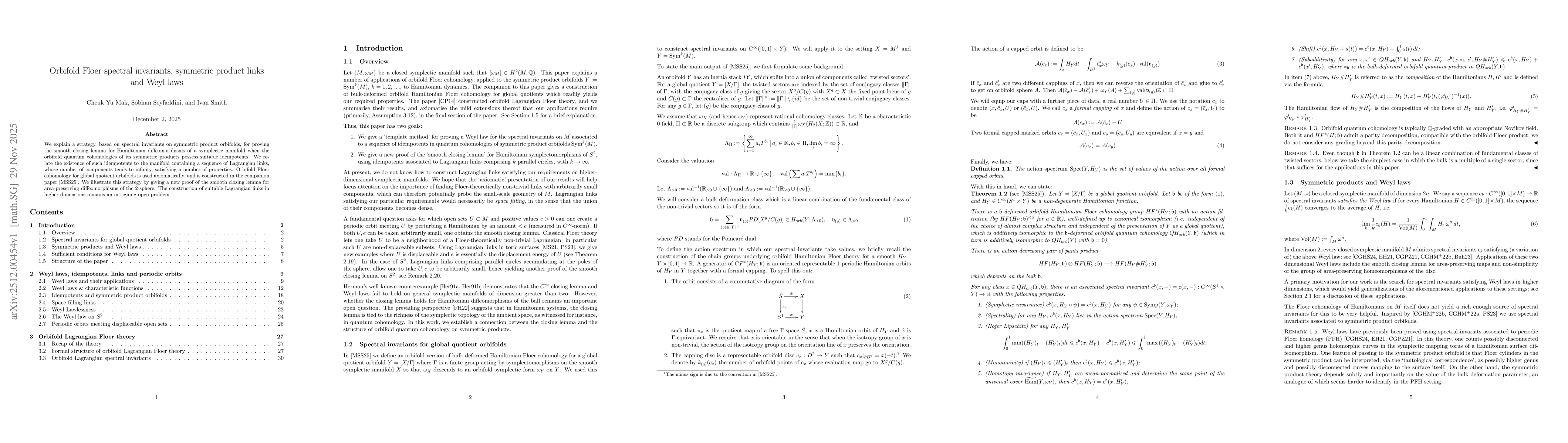 Thumbnail for Orbifold Floer spectral invariants, symmetric product links and Weyl laws