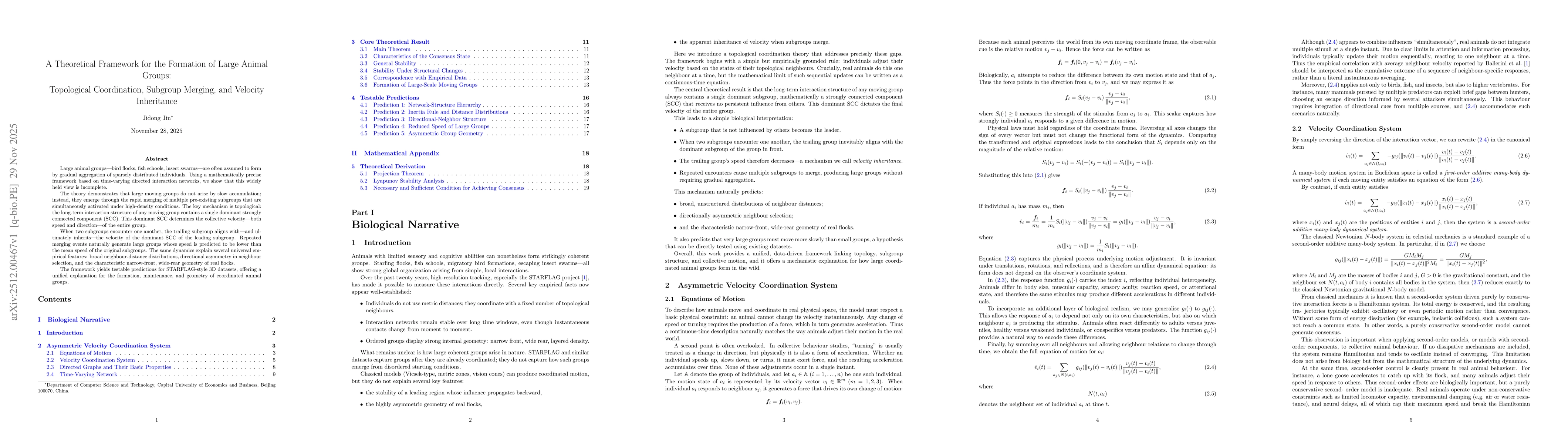 Thumbnail for A Theoretical Framework for the Formation of Large Animal Groups: Topological Coordination, Subgroup Merging, and Velocity Inheritance