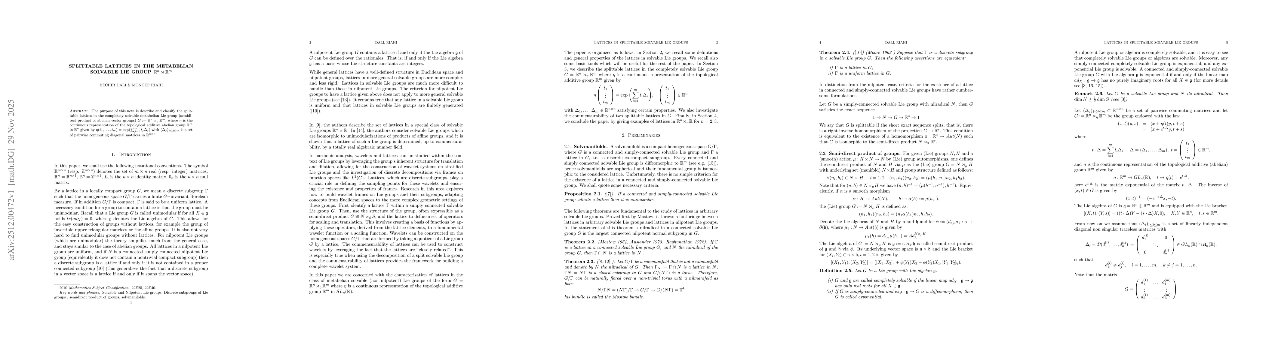 Thumbnail for Splittable Lattices in the metabelian solvable Lie group $\mathbb{R}^n\rtimes\mathbb{R}^m$