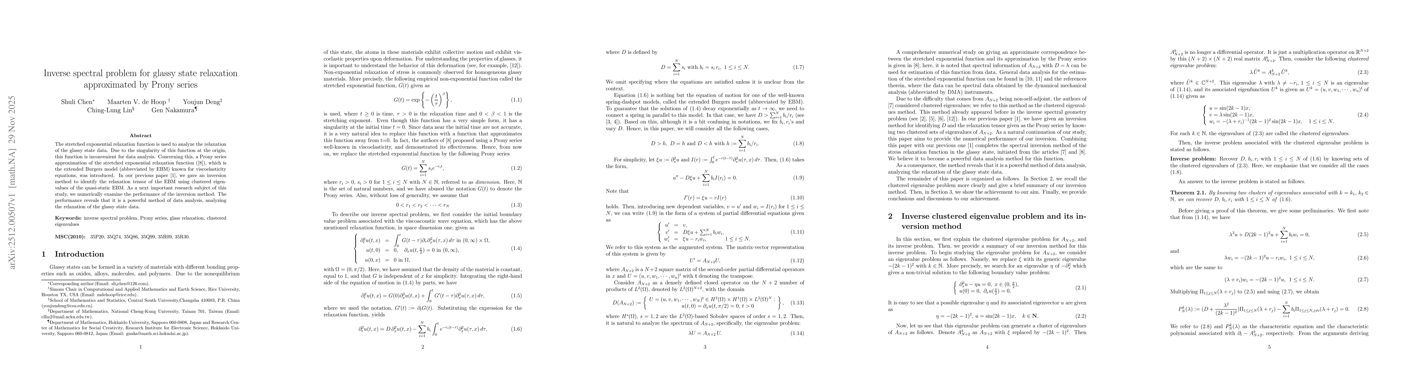 Thumbnail for Inverse spectral problem for glassy state relaxation approximated by Prony series