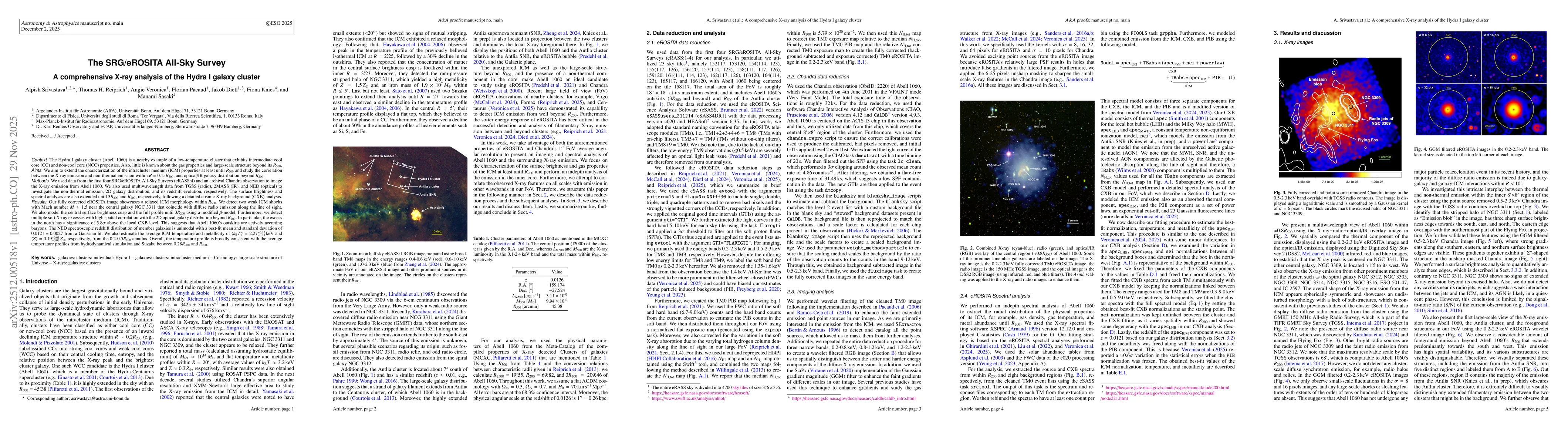 Thumbnail for The SRG/eROSITA All-Sky Survey: A comprehensive X-ray analysis of the Hydra I galaxy cluster