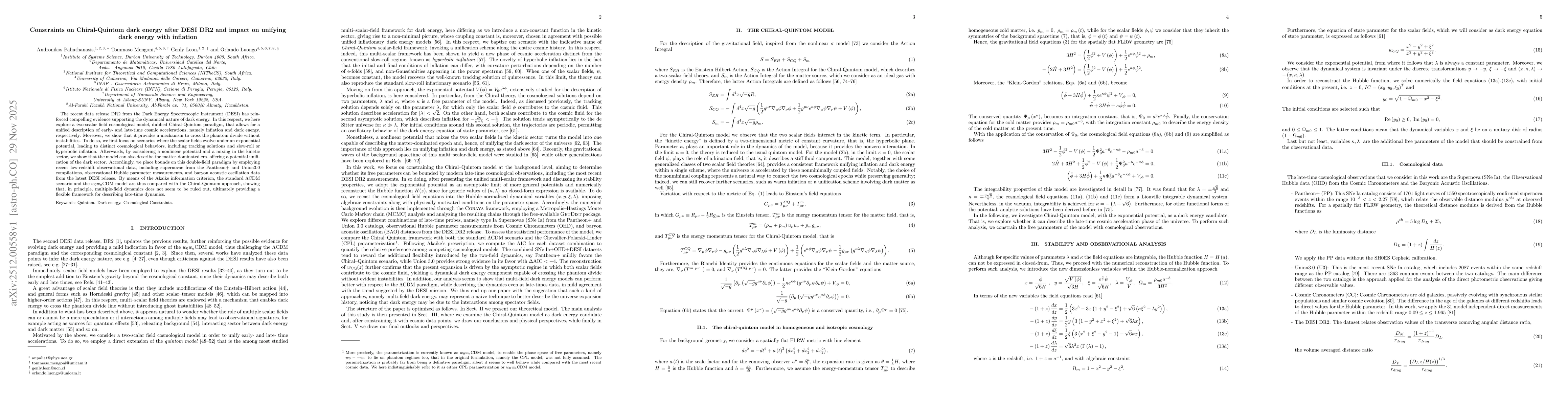Thumbnail for Constraints on Chiral-Quintom dark energy after DESI DR2 and impact on unifying dark energy with inflation