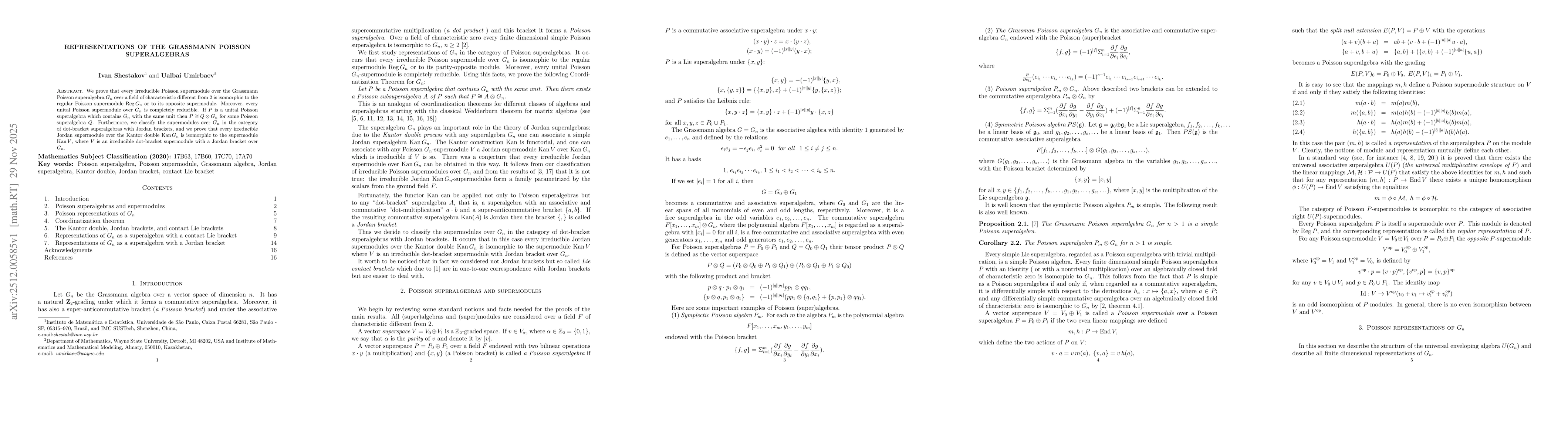 Thumbnail for Representations of the Grassmann Poisson superalgebras