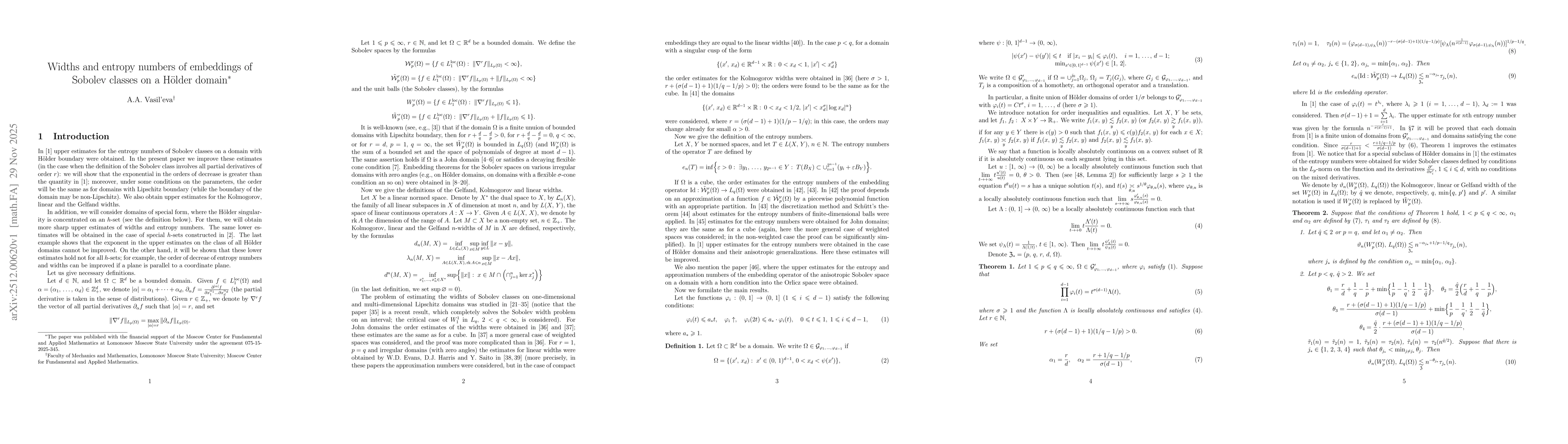 Thumbnail for Widths and entropy numbers of embeddings of Sobolev classes on a Hölder domain