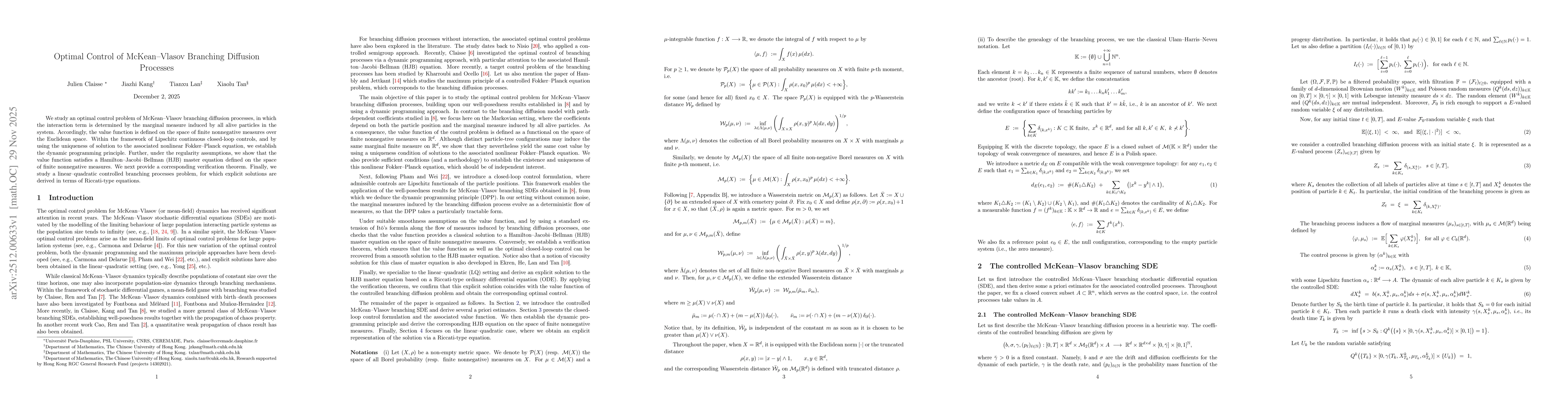 Thumbnail for Optimal Control of McKean--Vlasov Branching Diffusion Processes