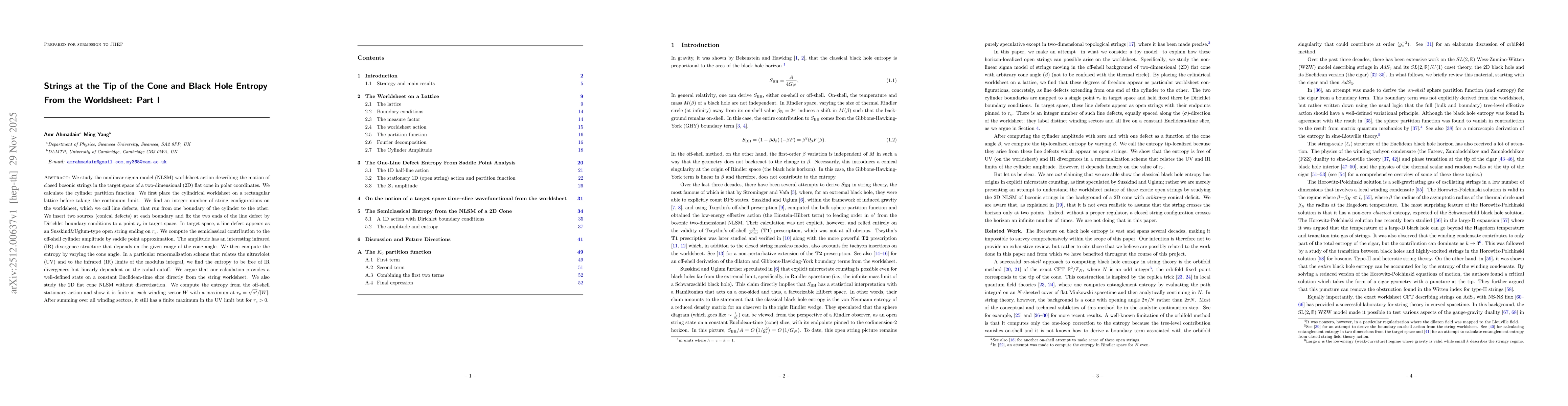 Thumbnail for Strings at the Tip of the Cone and Black Hole Entropy From the Worldsheet: Part I
