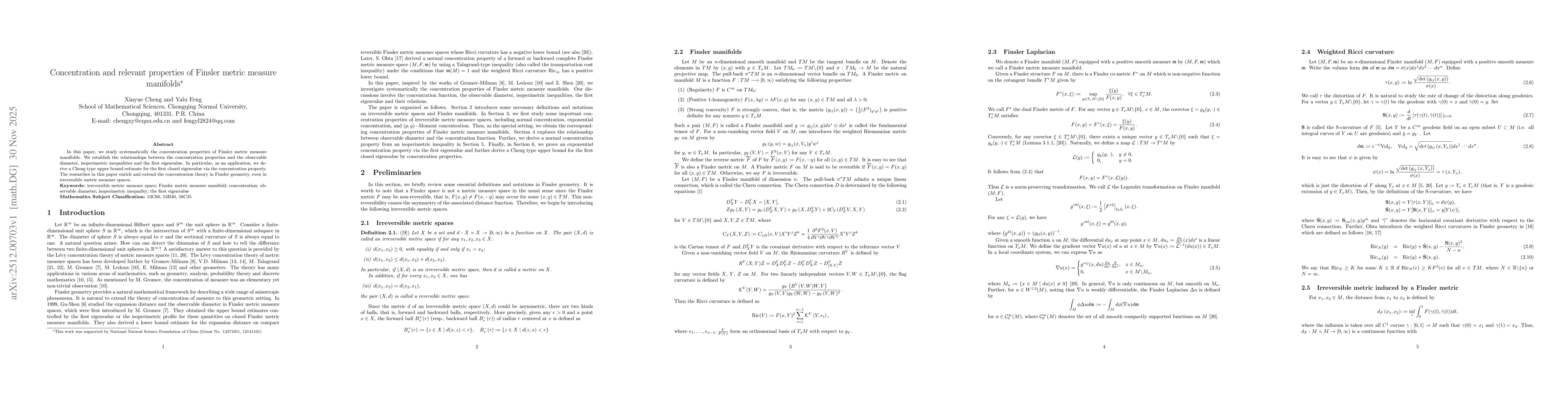 Thumbnail for Concentration and relevant properties of Finsler metric measure manifolds