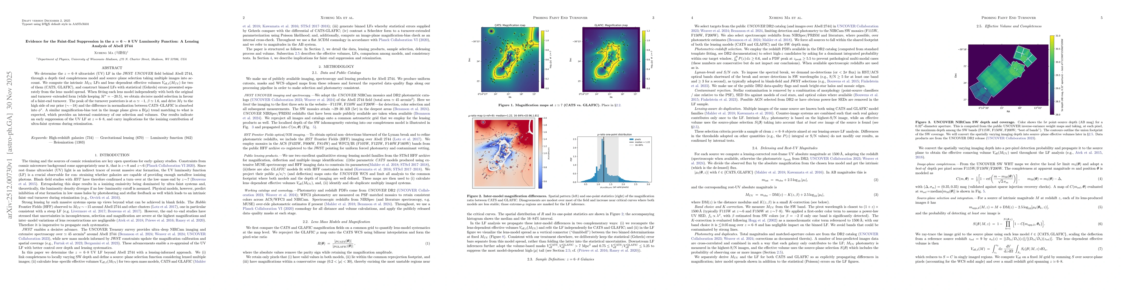 Thumbnail for Evidence for the Faint-End Suppression in the z = 6 $\sim$ 8 UV Luminosity Function: A Lensing Analysis of Abell 2744