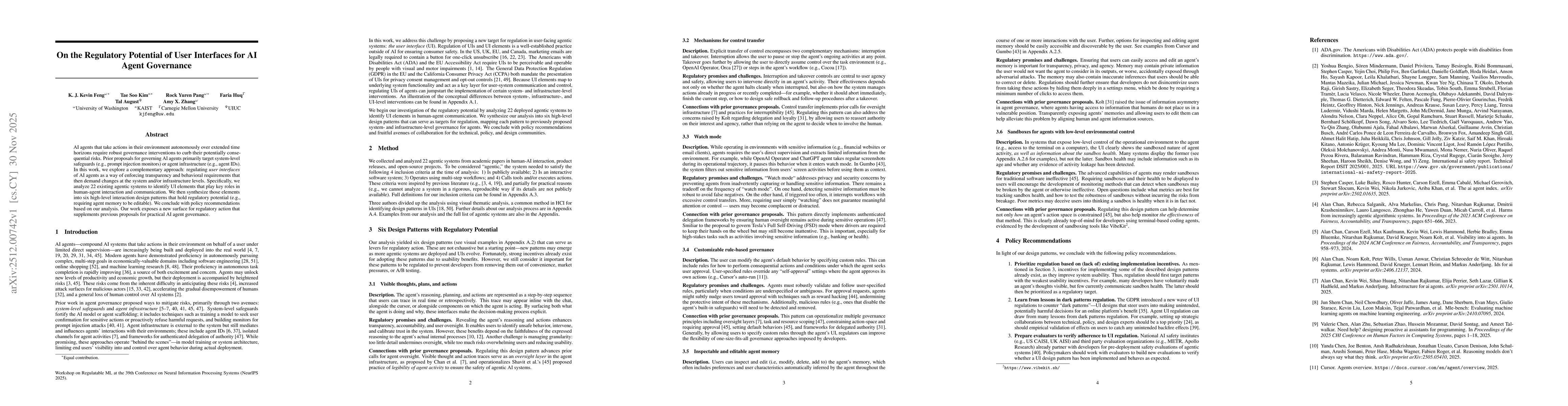 Thumbnail for On the Regulatory Potential of User Interfaces for AI Agent Governance