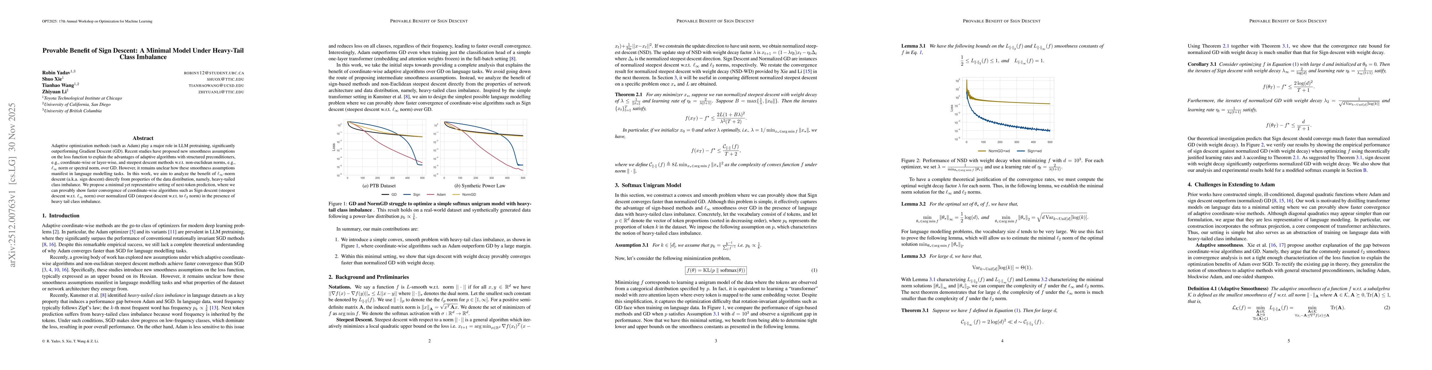Thumbnail for Provable Benefit of Sign Descent: A Minimal Model Under Heavy-Tailed Class Imbalance