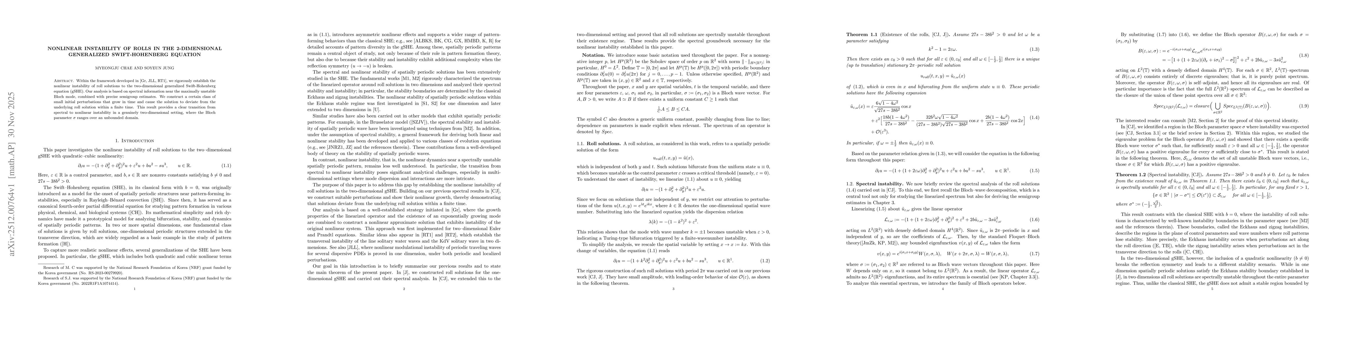 Thumbnail for Nonlinear instability of rolls in the 2-dimensional generalized Swift-Hohenberg equation