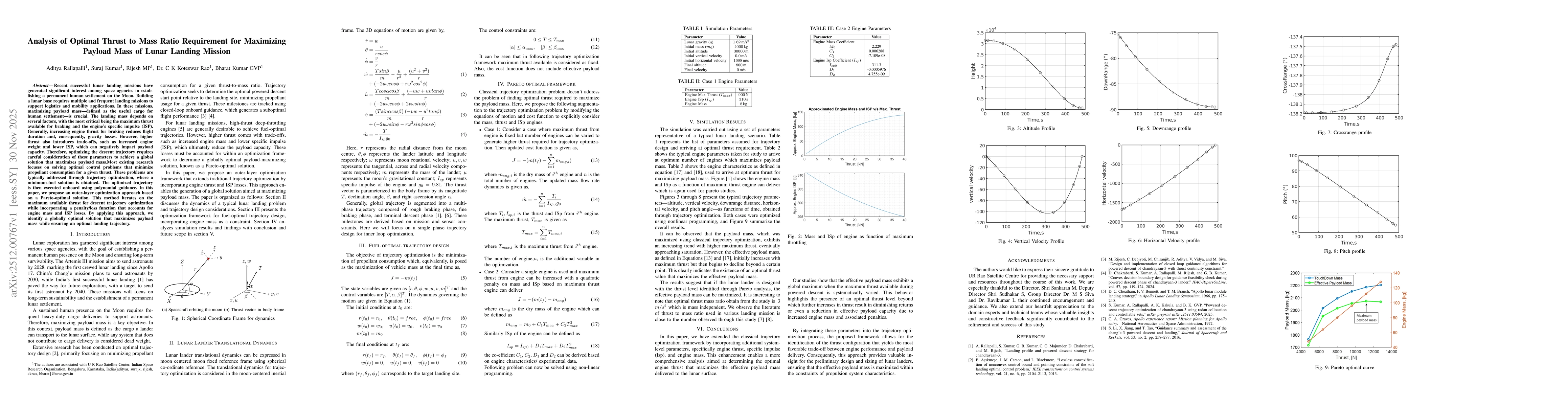 Thumbnail for Analysis of Optimal Thrust to Mass Ratio Requirement for Maximizing Payload Mass of Lunar Landing Mission