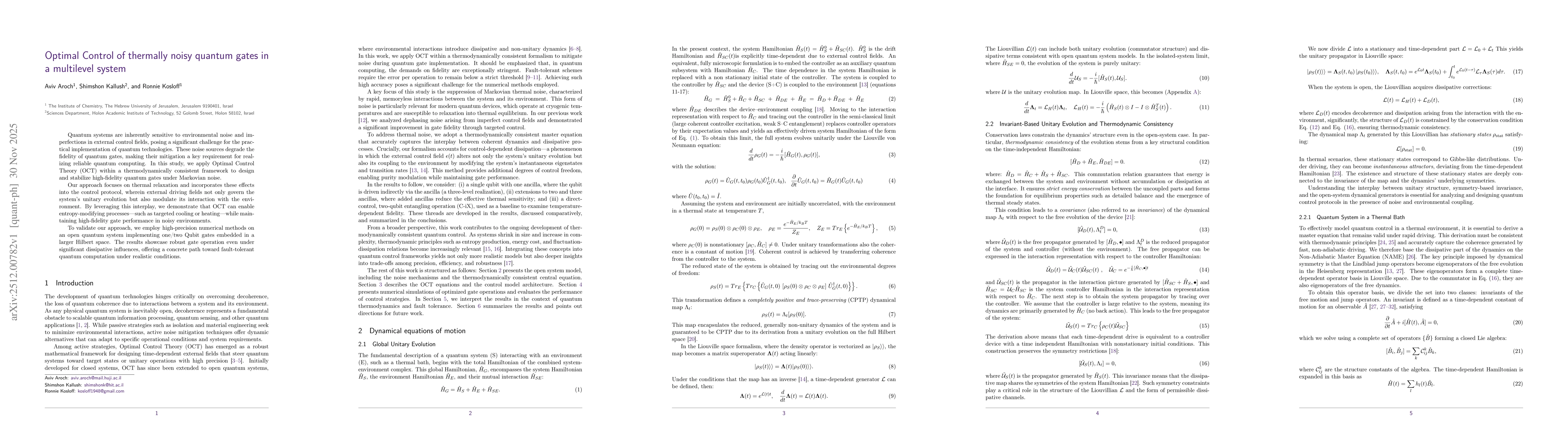 Thumbnail for Optimal Control of thermally noisy quantum gates in a multilevel system