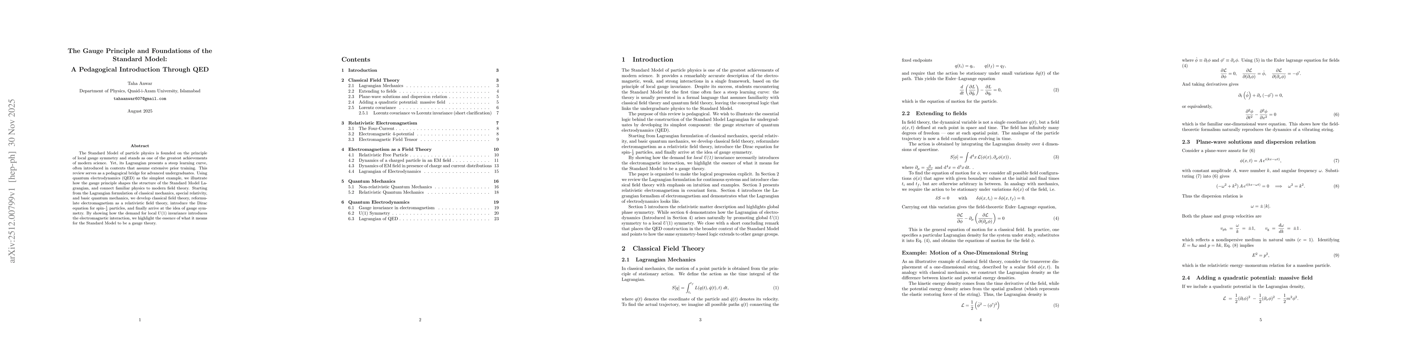 Thumbnail for The Gauge Principle and Foundations of The Standard Model: A Pedagogical Introduction Through QED