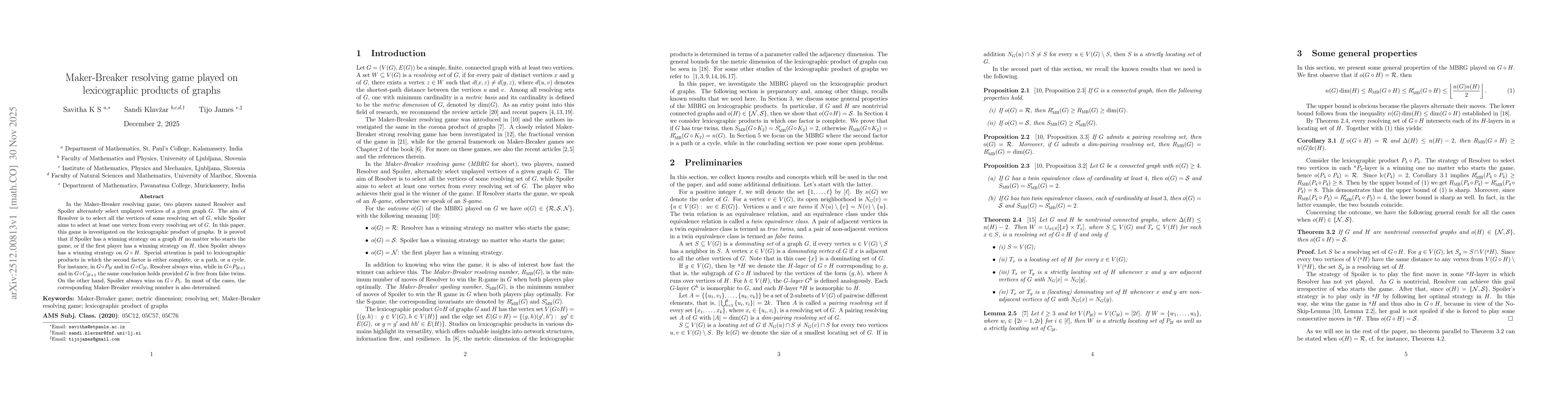 Thumbnail for Maker-Breaker resolving game played on lexicographic products of graphs