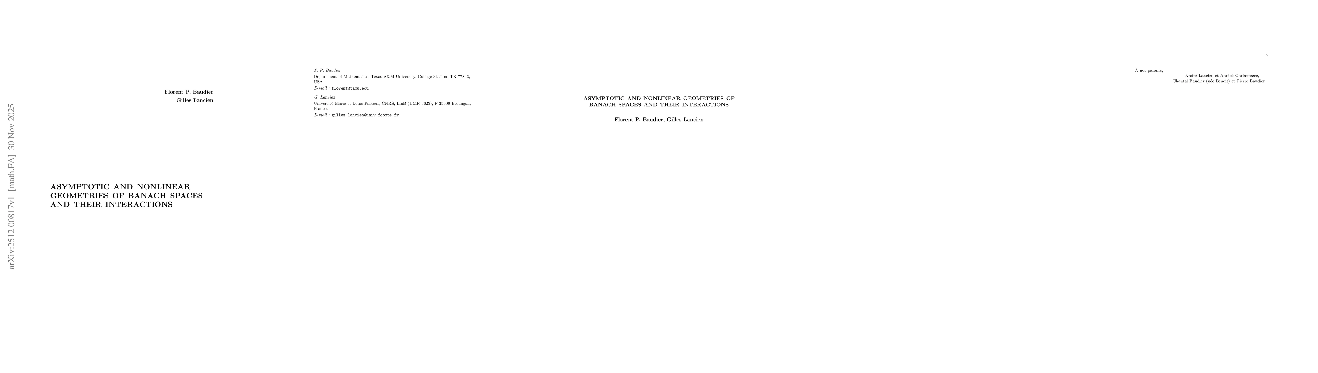Thumbnail for Asymptotic and nonlinear geometries of Banach spaces and their interactions
