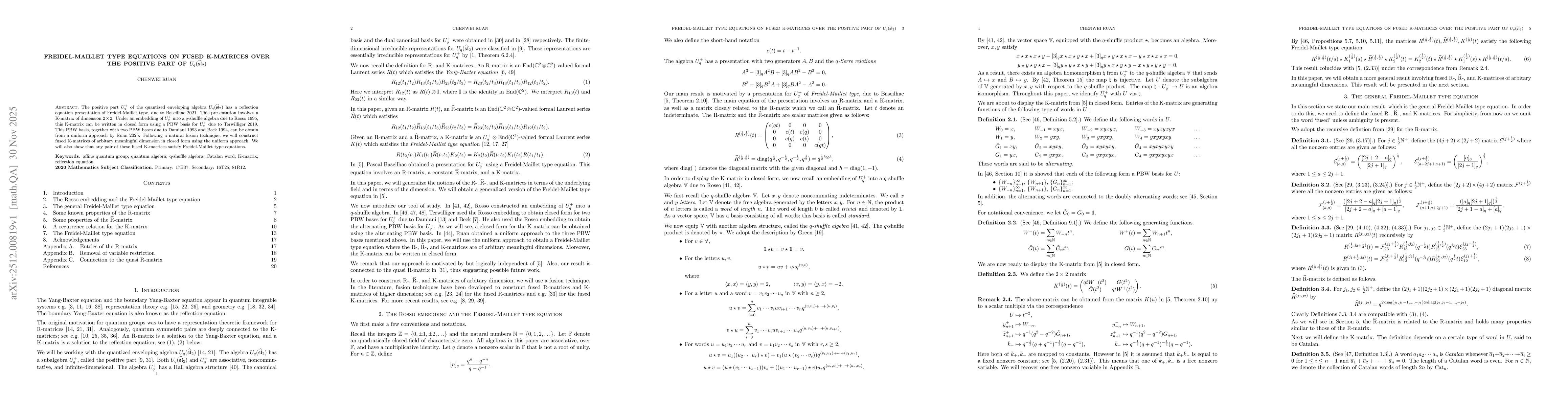 Thumbnail for Freidel-Maillet type equations on fused K-matrices over the positive part of $U_q(\widehat{\mathfrak{sl}}_2)$